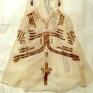 Free People Ivory Chiffon Embellished Top Size S